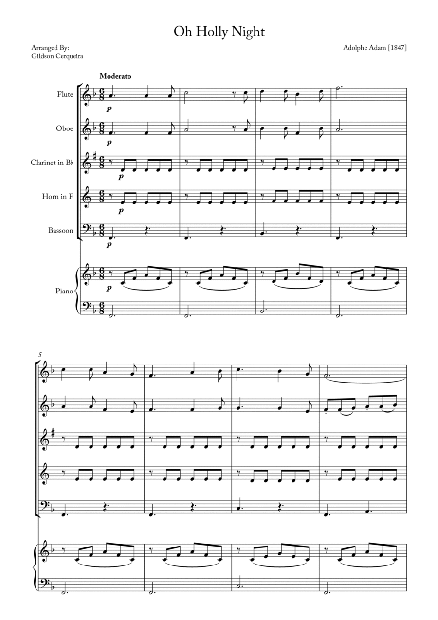 Oh Holy night Woodwind Quintet scores gallery preview page 1