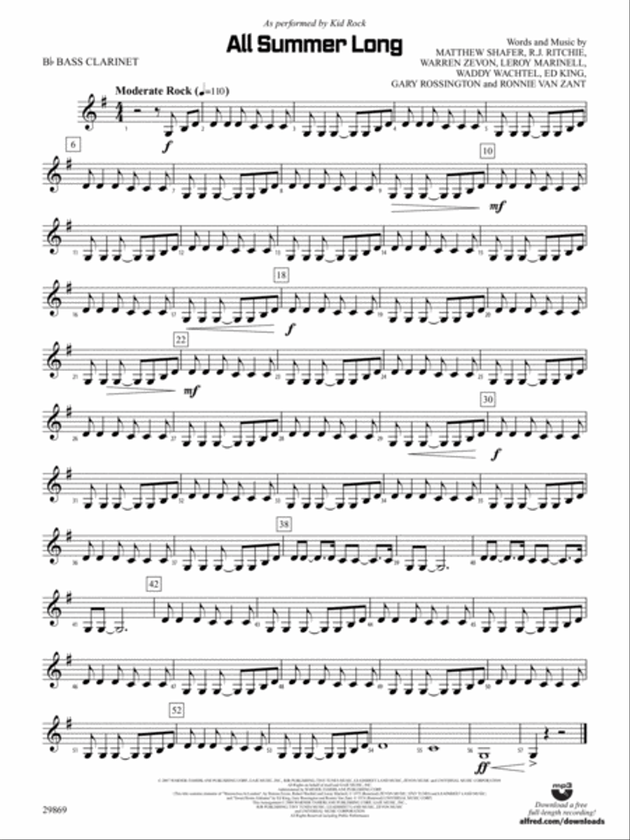 All Summer Long: B-flat Bass Clarinet Concert Band scores gallery preview page 1