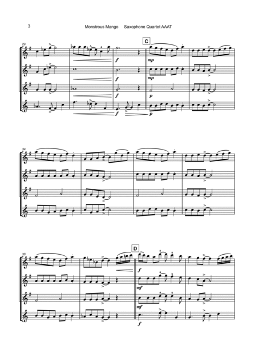 Monstrous Mango for Saxophone Quartet AAAT Saxophone Quartet scores gallery preview page 4