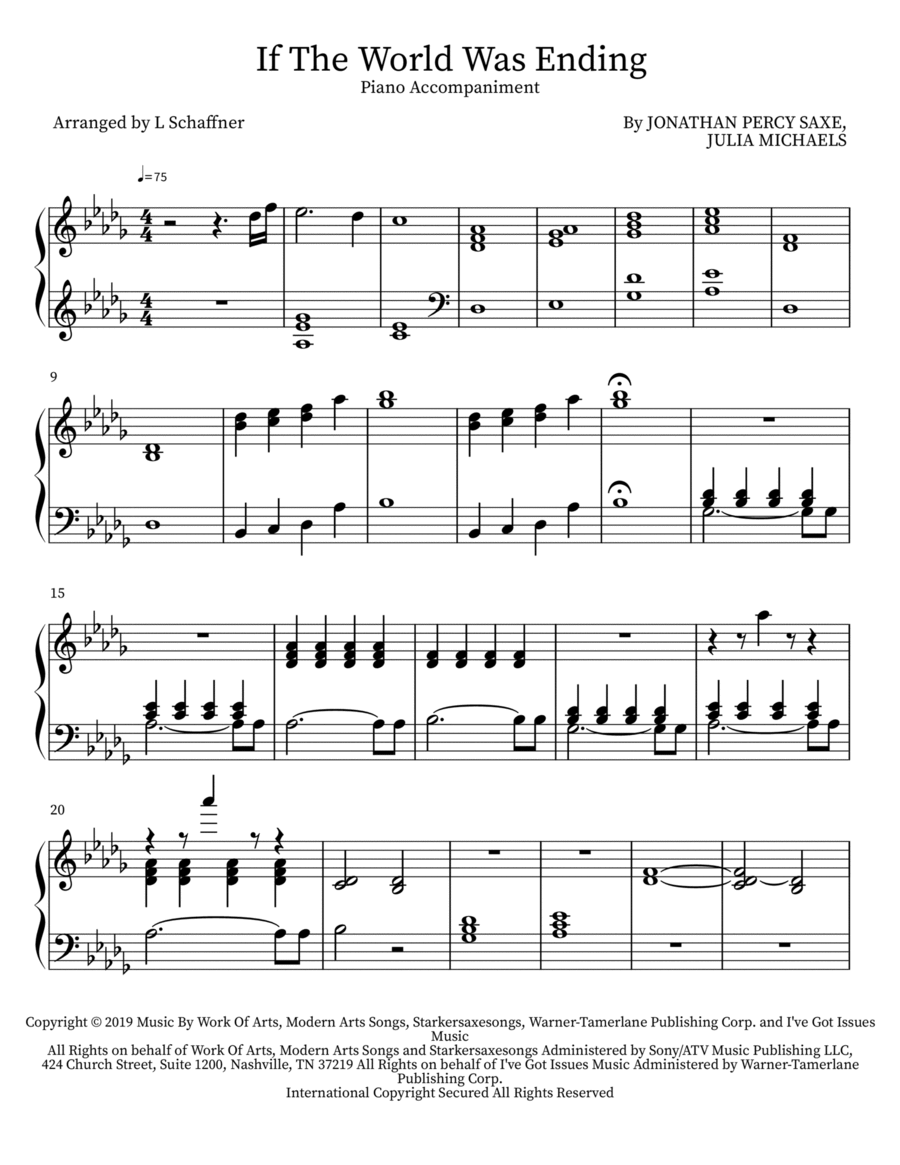 If The World Was Ending Easy Piano scores gallery preview page 1