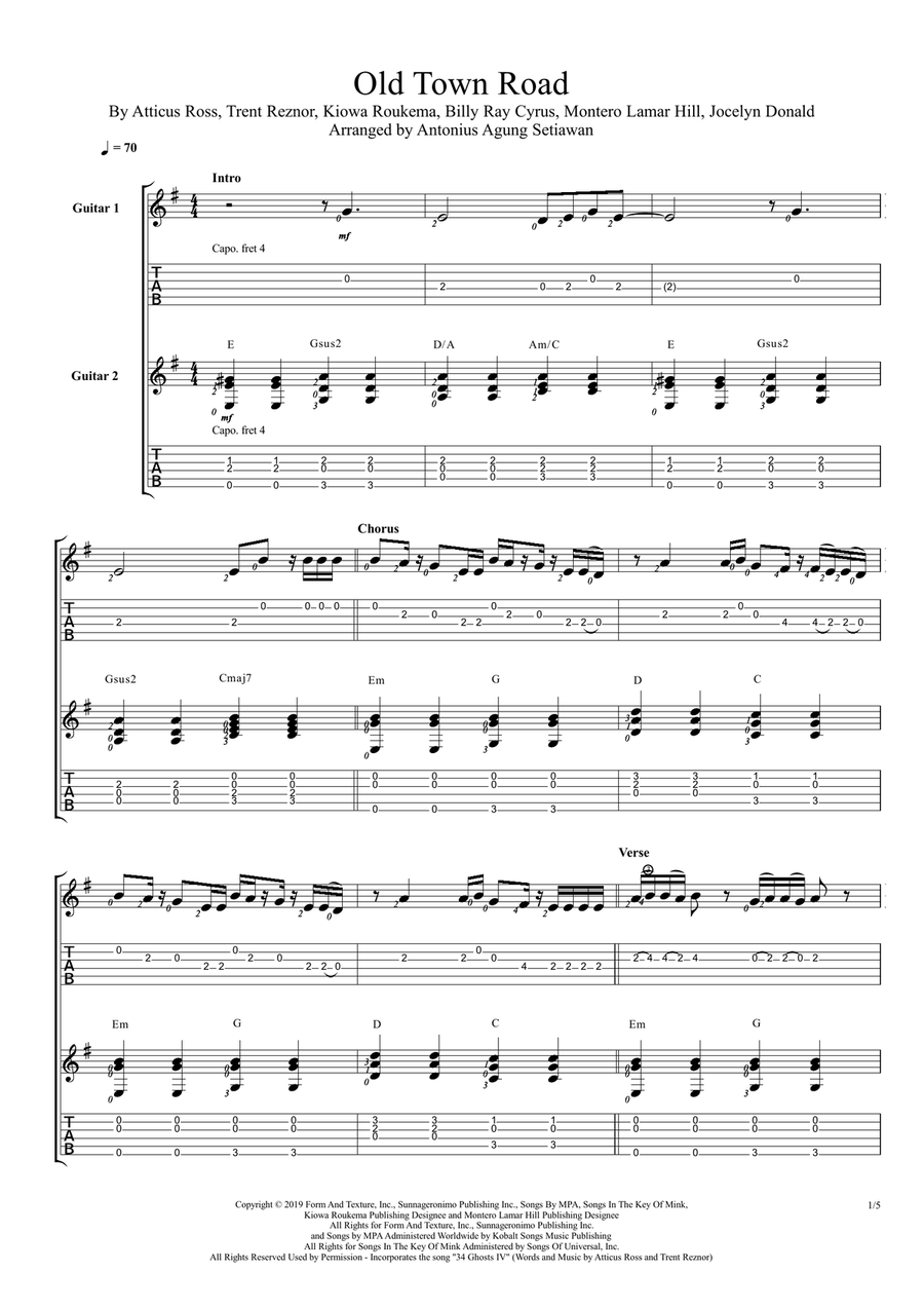 Old Town Road (remix) Acoustic Guitar scores gallery preview page 1