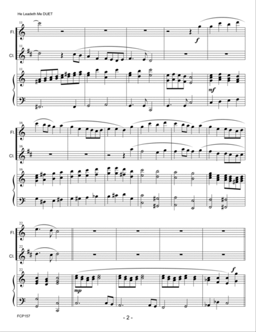HE LEADETH ME - FLUTE & CLARINET DUET with Piano Accompaniment Woodwind Duet scores gallery preview page 2