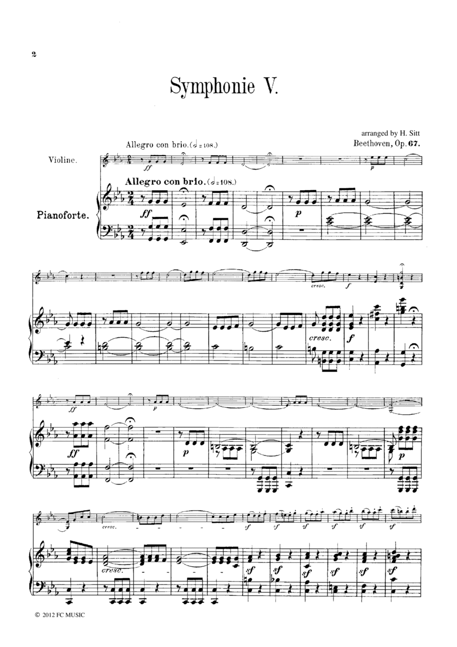 Beethoven Symphony No.5 all mvts, for Violin & Piano, VB001 Violin Solo scores gallery preview page 1