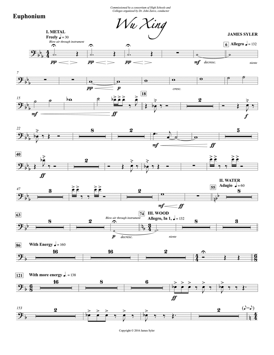 Wu Xing: Baritone B.C. Wu Xing: Baritone B.C. Concert Band scores gallery preview page 1