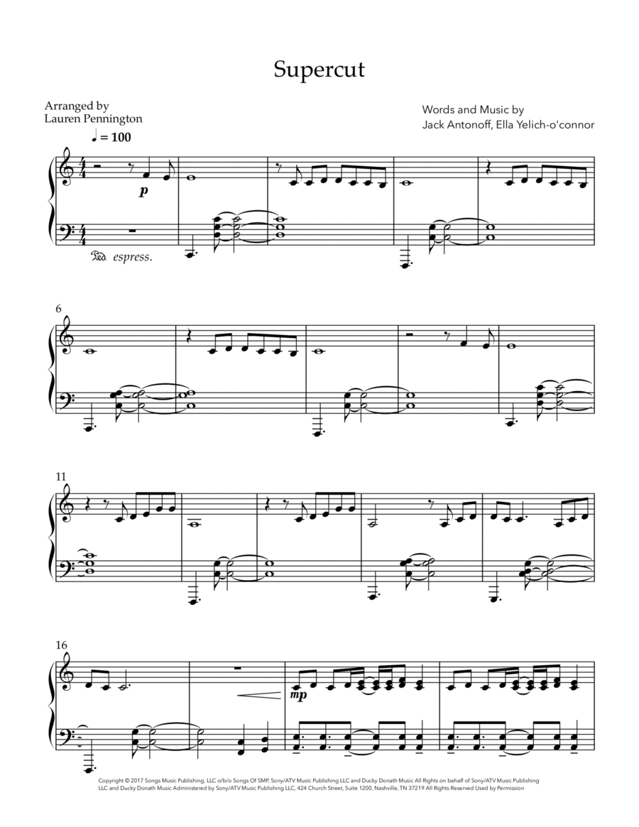 Supercut Piano Solo scores gallery preview page 1