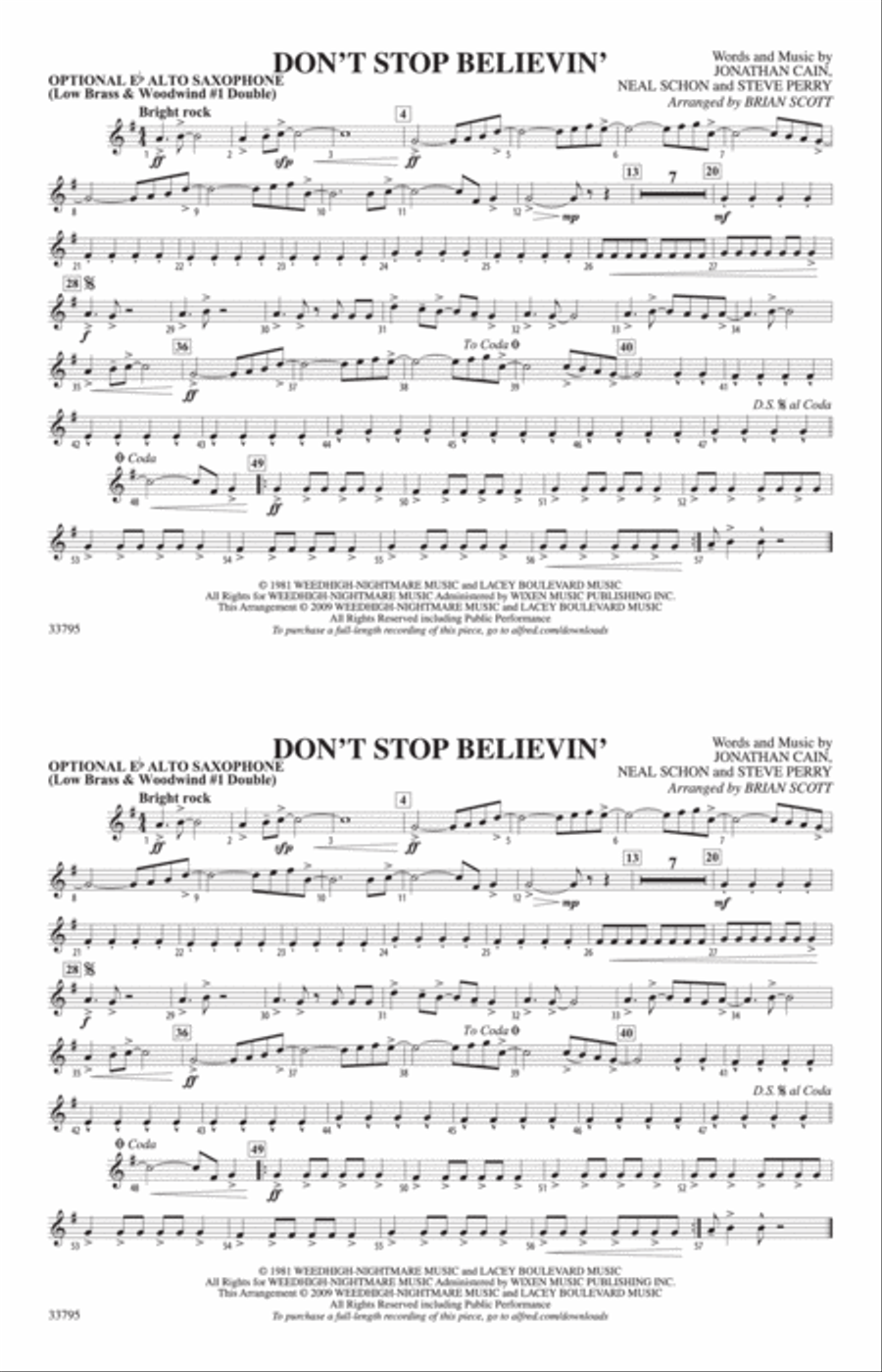 Don't Stop Believin': Optional Alto Sax Marching Band scores gallery preview page 1