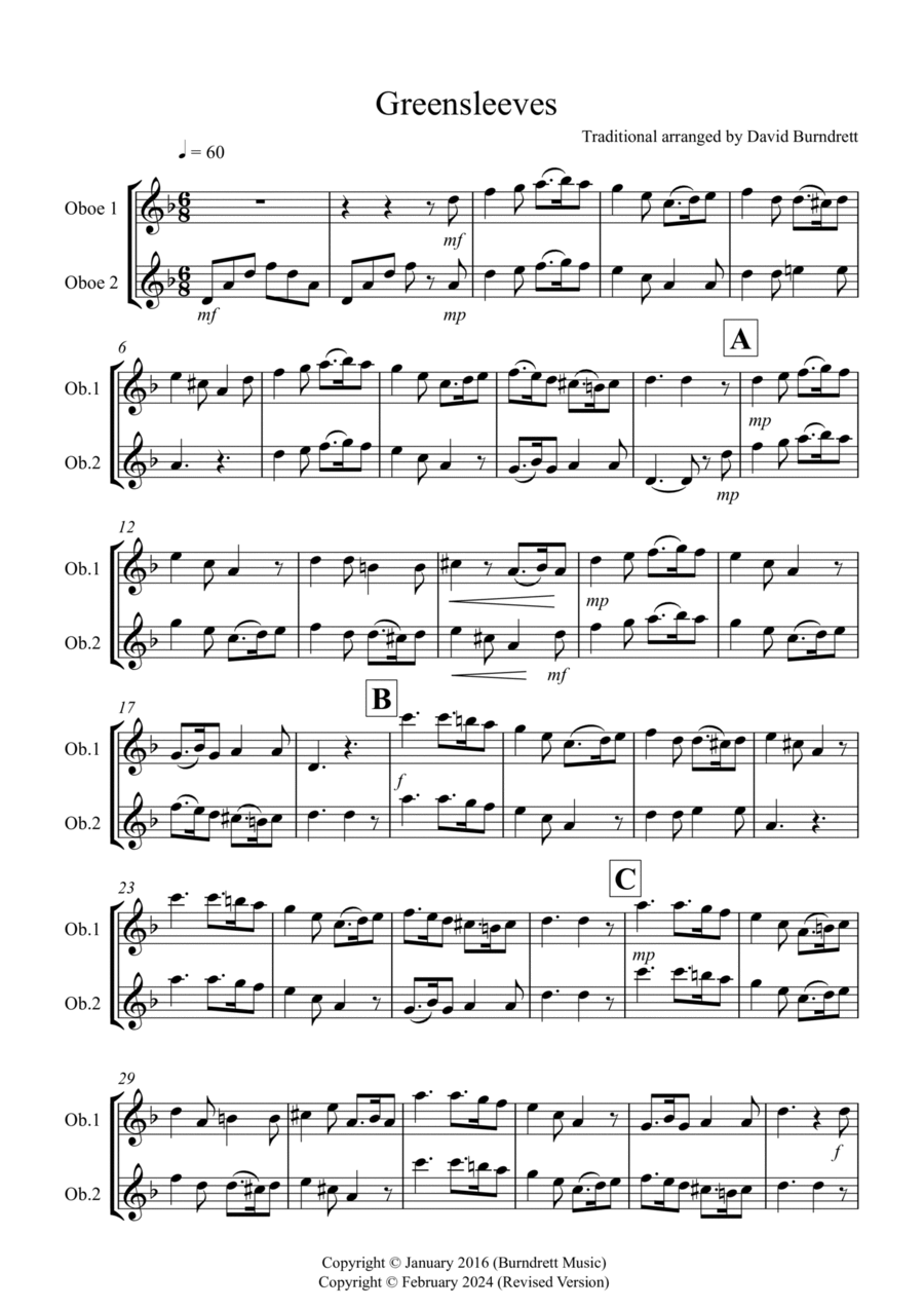 Greensleeves for Oboe Duet Woodwind Duet scores gallery preview page 1