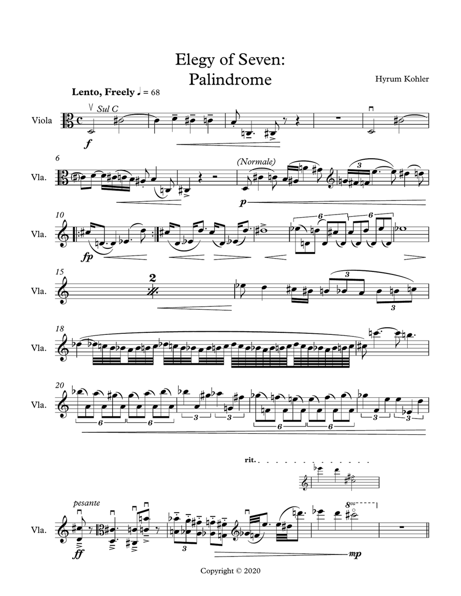 Elegy of Seven (Palindrome), for Viola Alone Viola Solo scores gallery preview page 1