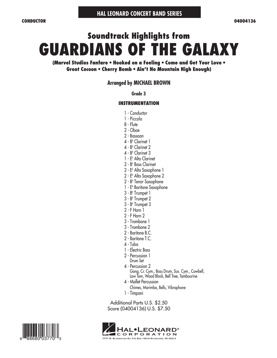Soundtrack Highlights from Guardians of the Galaxy - Conductor Score (Full Score) Concert Band scores gallery preview page 1