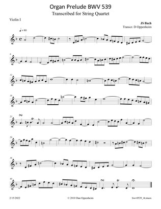 Book cover for Bach: BWV 539-1 Prelude in D Minor ("Fiddle" Prelude) arr. for String Quartet