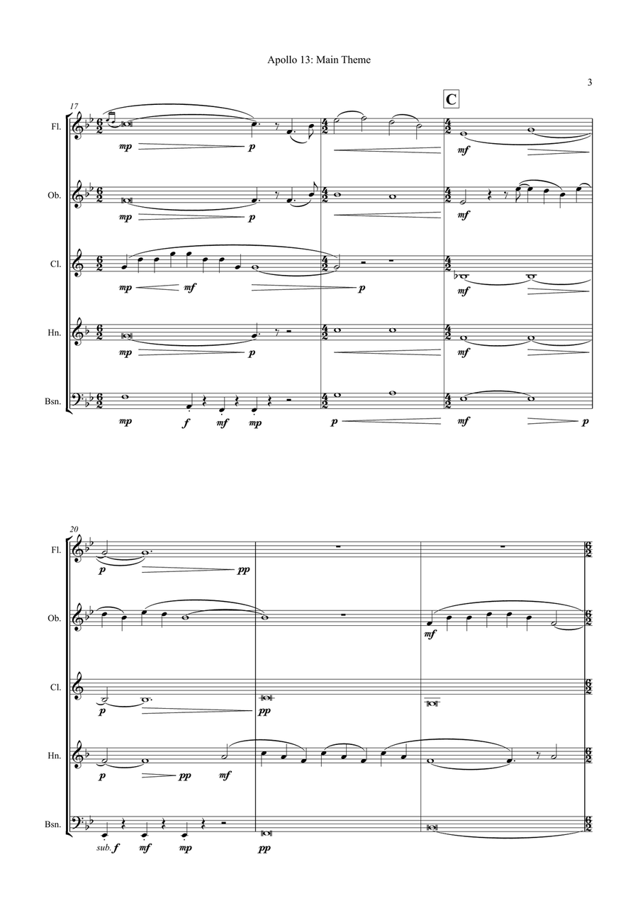 Main Title - Apollo 13 Woodwind Quintet scores gallery preview page 5
