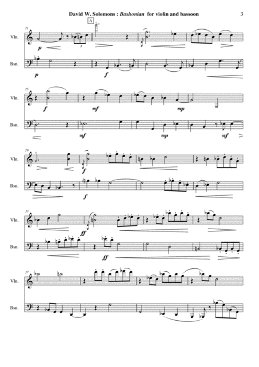 David Warin Solomons: Bashoniana for violin and bassoon Bassoon scores gallery preview page 3