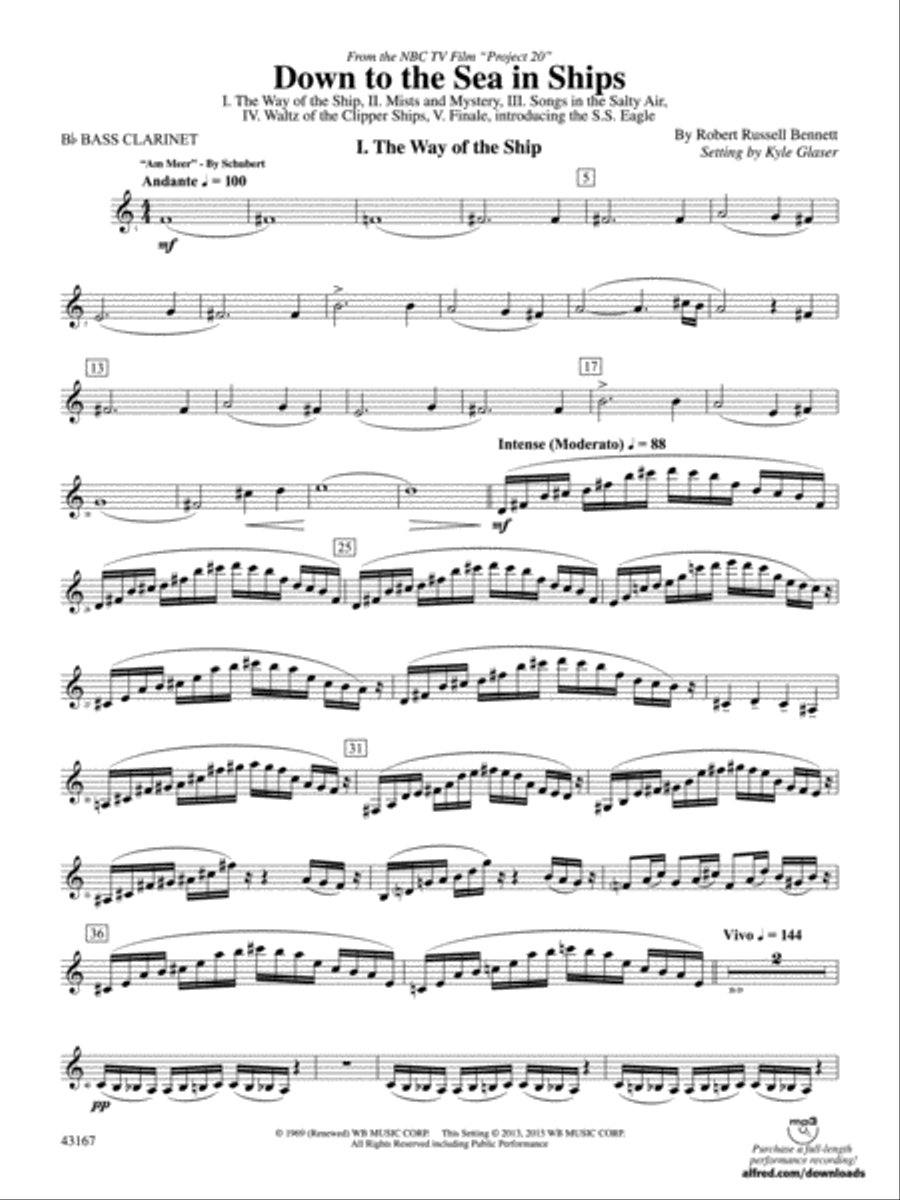 Down to the Sea in Ships (from the NBC TV Film Project 20): B-flat Bass Clarinet Concert Band scores gallery preview page 2