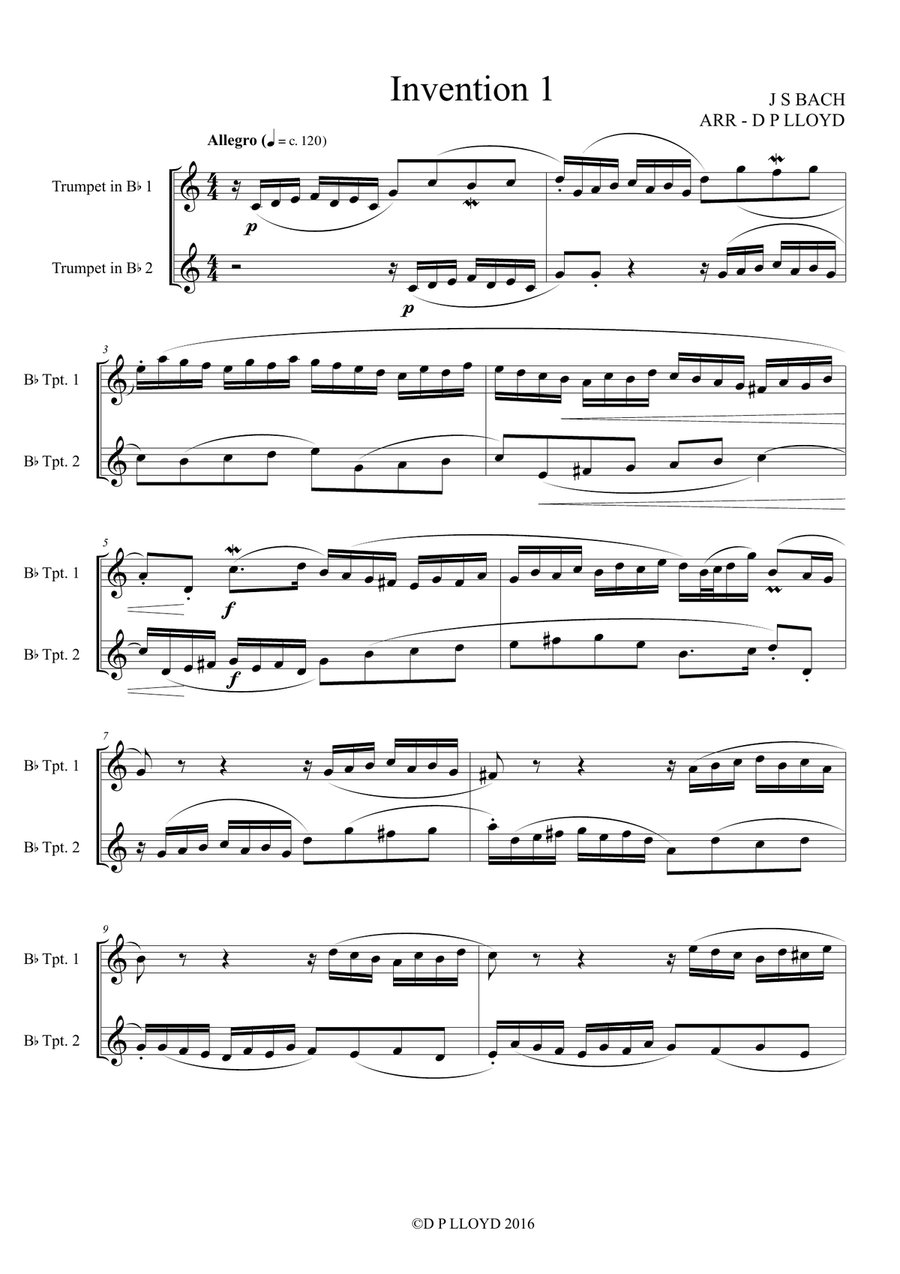 Trumpet duets. Five Bach keyboard Inventions for 2 Trumpets. Trumpet Duet scores gallery preview page 3