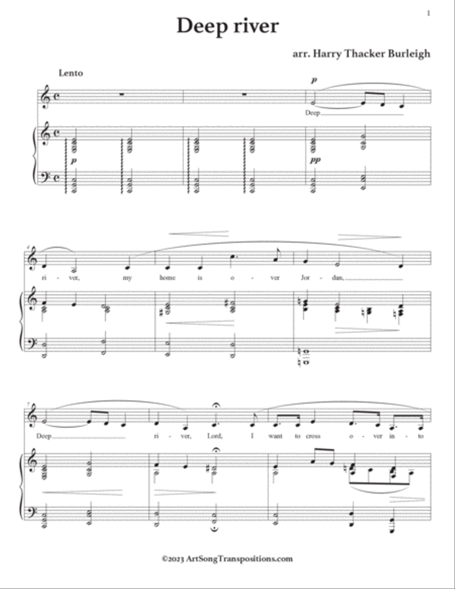 BURLEIGH: Deep river (transposed to C major, B major, and B-flat major) Voice scores gallery preview page 2