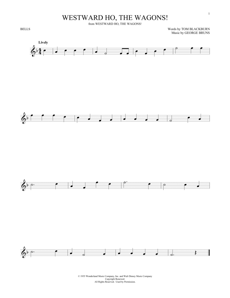 Westward Ho, The Wagons! Glockenspiel scores gallery preview page 1