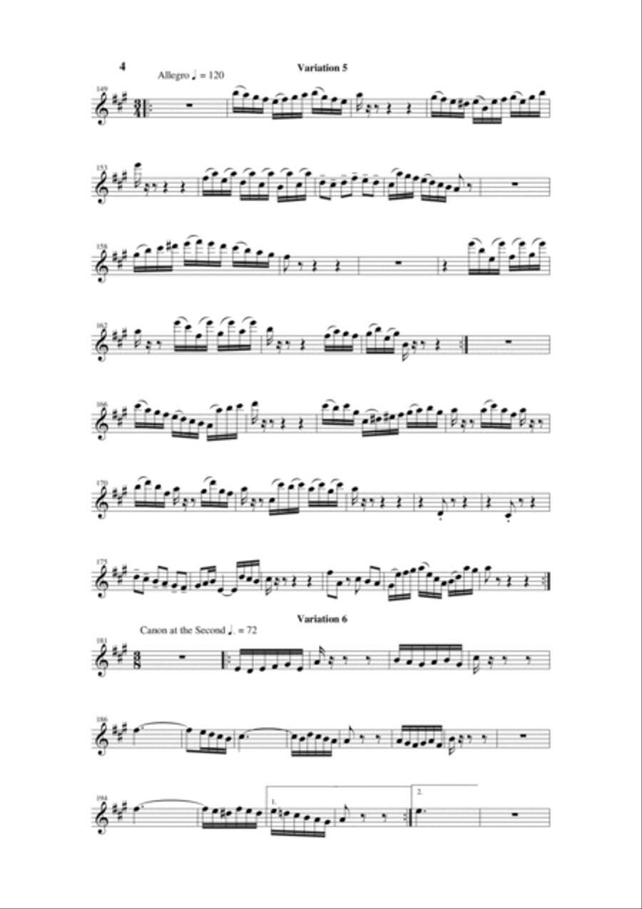 Johann Sebastian Bach/Wehage Goldberg Variations, BWV 988, arranged for SATB saxophone Quartet, teno Saxophone Quartet scores gallery preview page 4