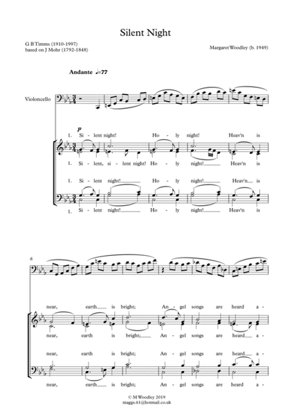 Silent Night (new tune) - for SATB & Cello image number null