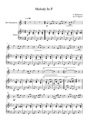 Book cover for Melody In F, Anton Rubinstein, For Alto Saxophone & Piano