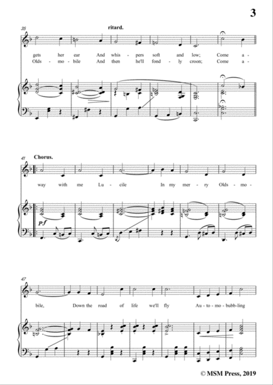 Gus Edwards-In My Merry Oldsmobile,in F Major,for Voice and Piano Voice Solo scores gallery preview page 5