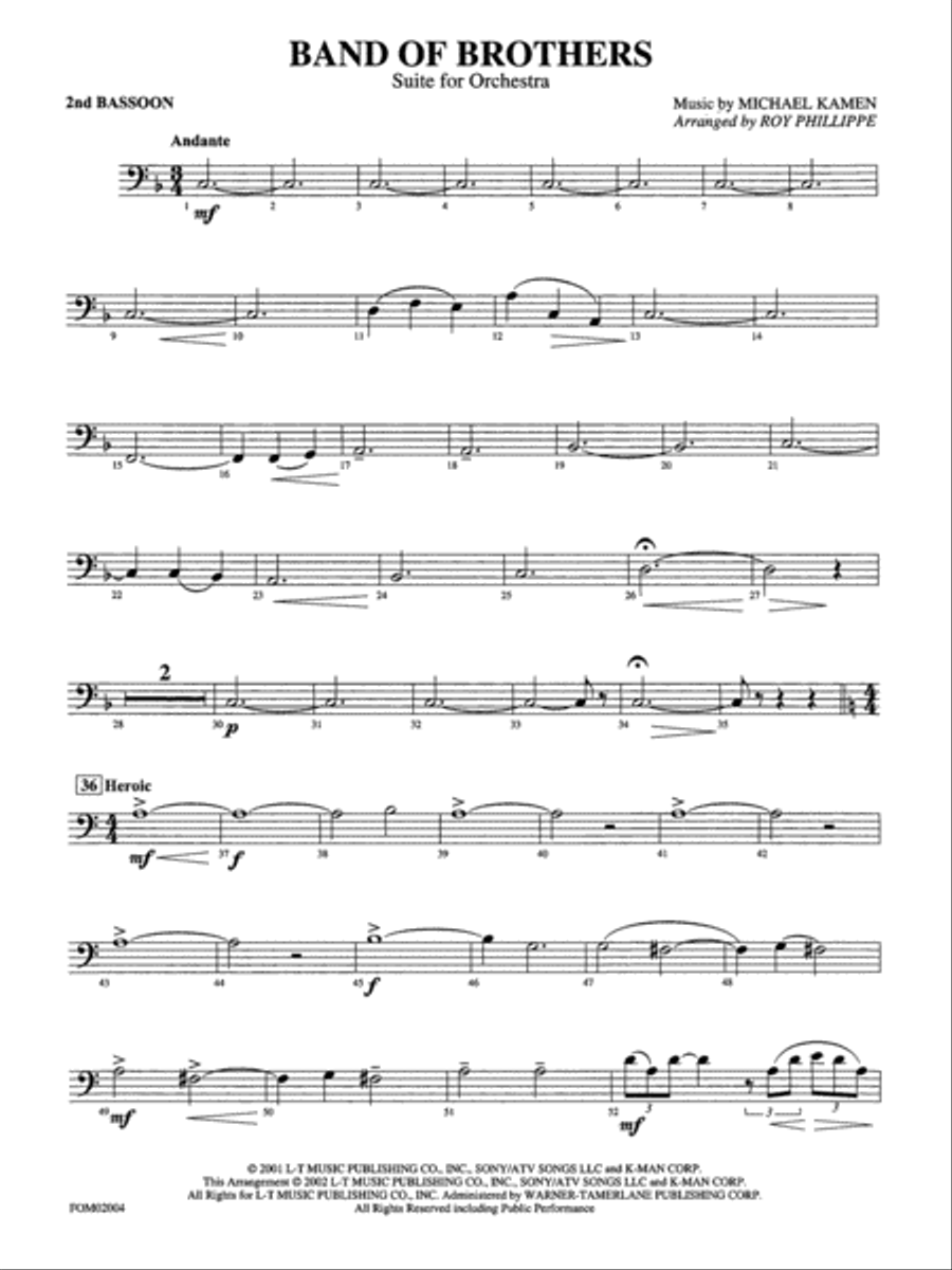 Band of Brothers: 2nd Bassoon Full Orchestra scores gallery preview page 1
