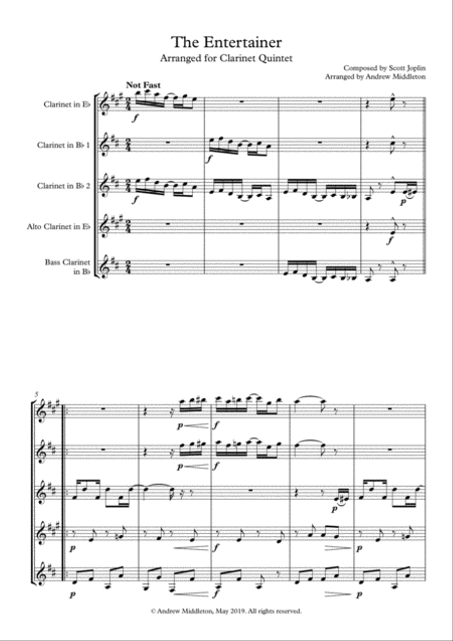The Entertainer arranged for Clarinet Quintet Clarinet Quintet scores gallery preview page 3
