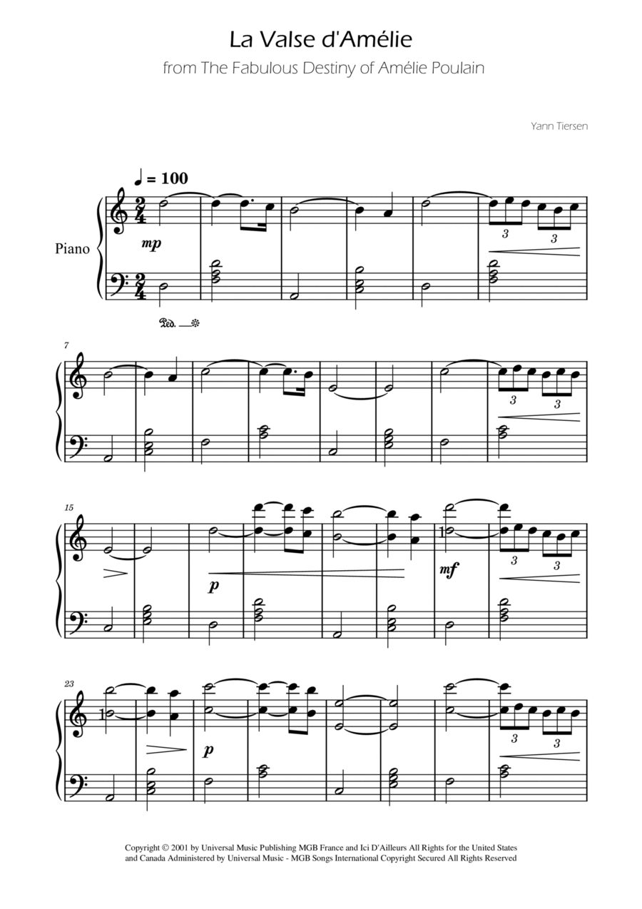 La Valse D'amelie Piano Solo scores gallery preview page 1