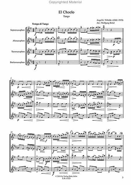 El Choclo -Tango- (für Saxophonquartett (SATBar))