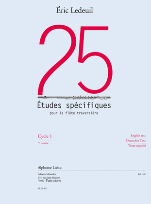 Book cover for 25 Etudes Specifiques Pour La Flute Traversiere (3e) (texte Francais, Anglai
