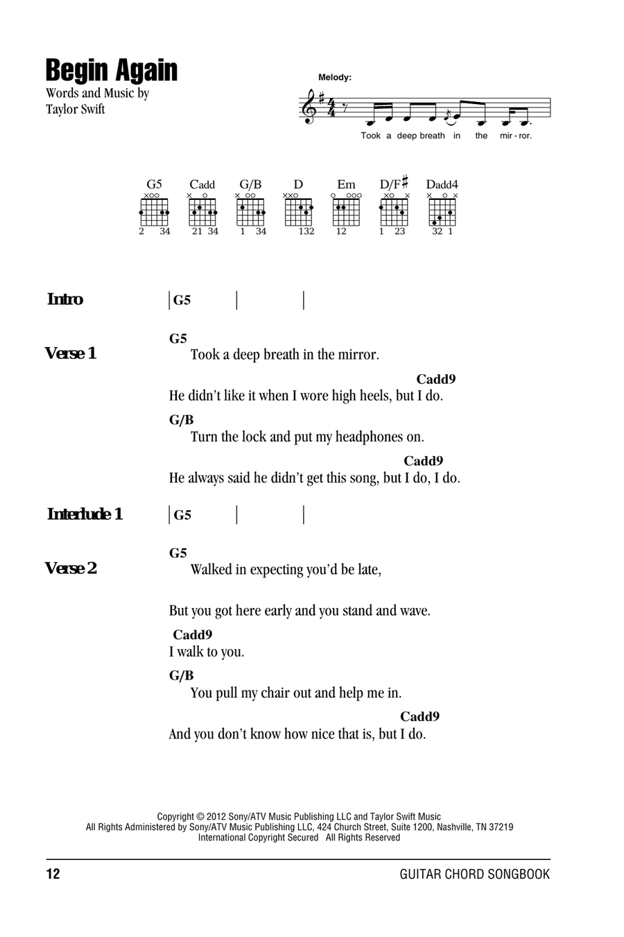 Begin Again Acoustic Guitar scores gallery preview page 1