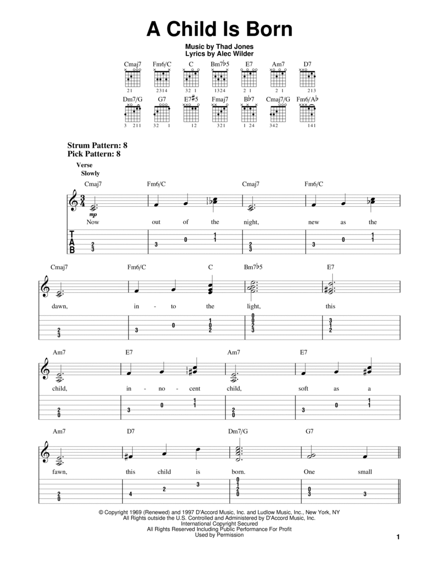 A Child Is Born Guitar Tablature scores gallery preview page 1