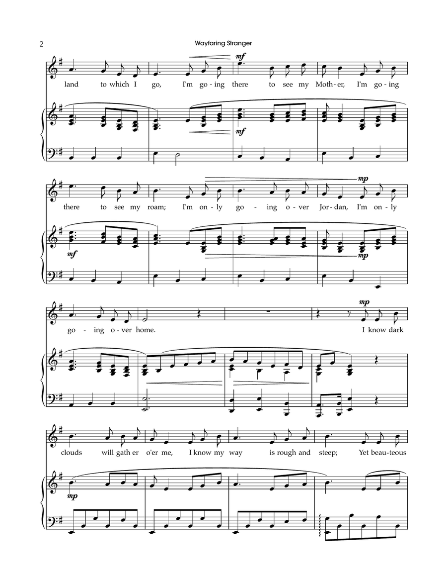 Wayfaring Stranger - Solo Voice and Piano (in High, Medium, and Low key) Piano, Vocal scores gallery preview page 3