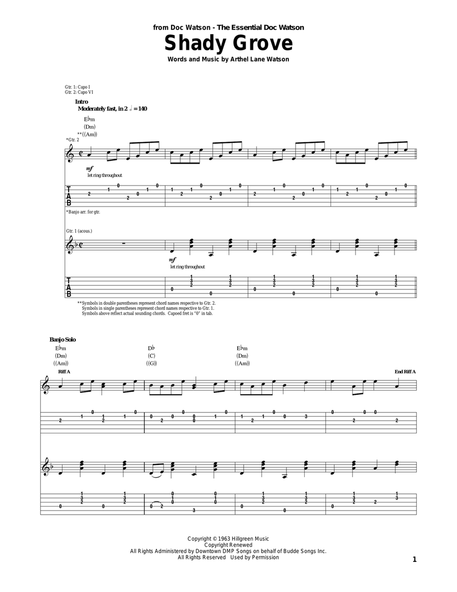 Shady Grove Acoustic Guitar scores gallery preview page 1