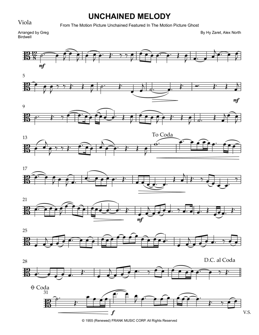 Unchained Melody Viola Solo scores gallery preview page 1