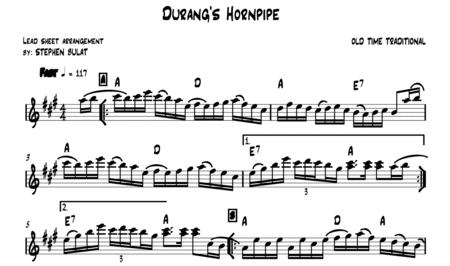 Durango's Hornpipe - Lead sheet (melody & chords) in key of A