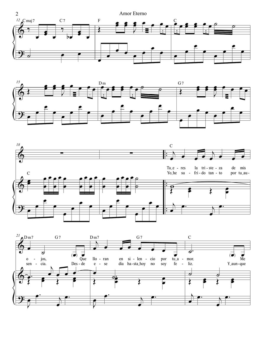 Amor Eterno (el Mas Triste Recuerdo) Piano, Vocal scores gallery preview page 3