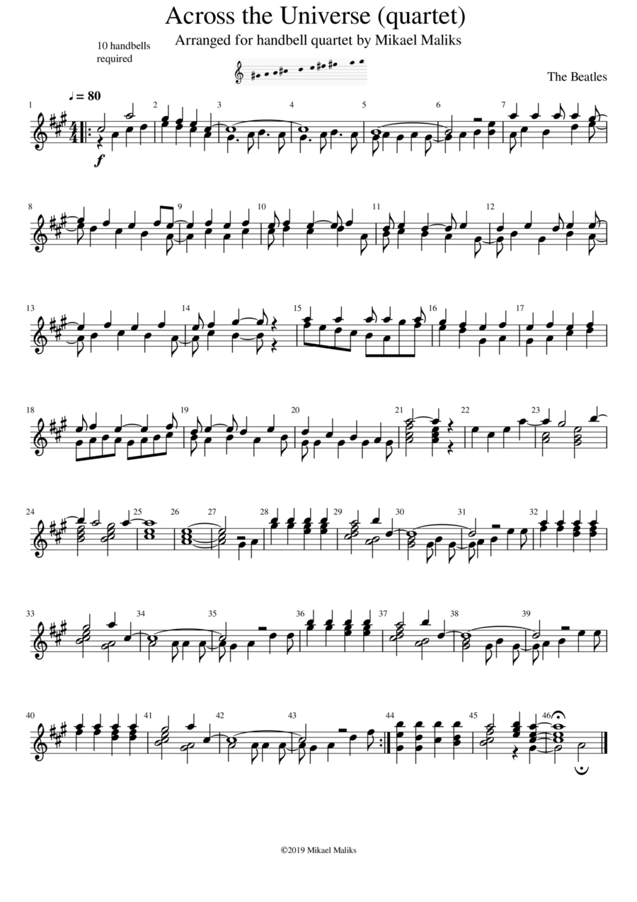 Across The Universe Handbell Choir scores gallery preview page 1