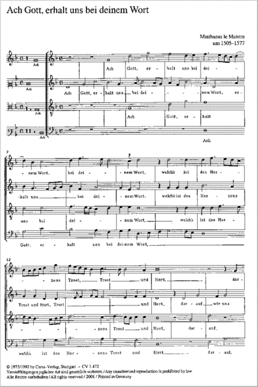 Ach Gott, erhalt uns bei deinem Wort 4-Part scores gallery preview page 1