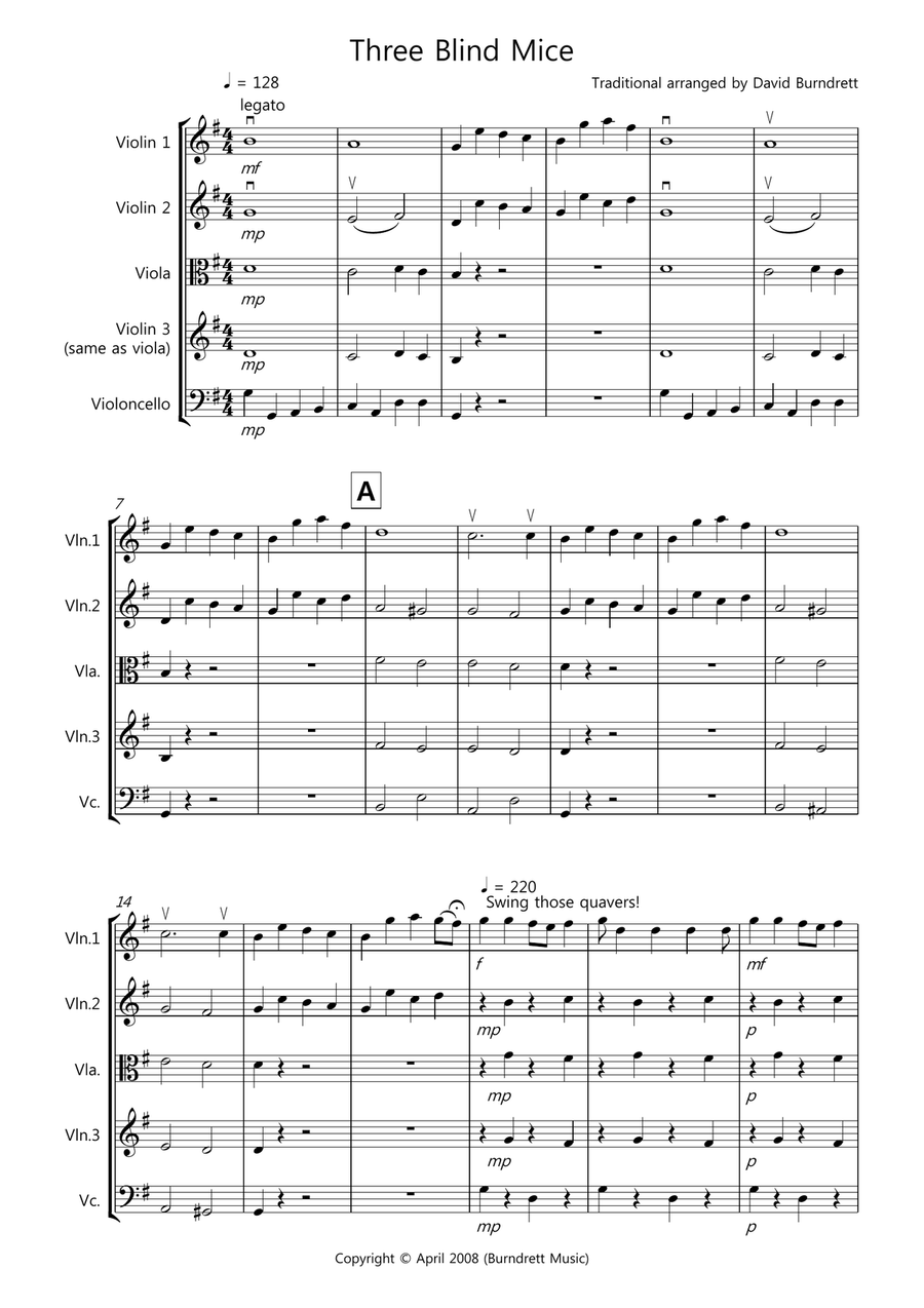 Three Blind Mice for String Quartet