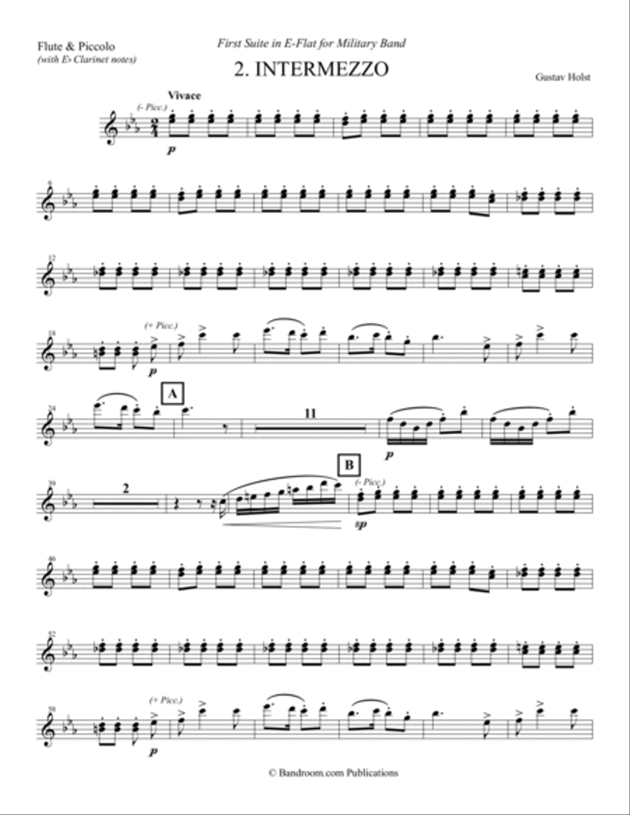 Gustav Holst - FIRST SUITE IN E-FLAT - a Special FLUTE part for use in Mvt. 2 "Intermezzo" image number null