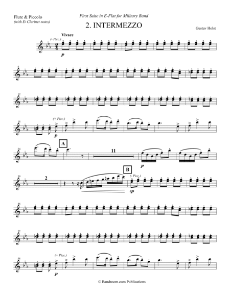 Gustav Holst - FIRST SUITE IN E-FLAT - a Special FLUTE part for use in Mvt. 2 "Intermezzo" image number null