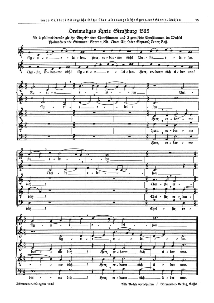 Dreimaliges Kyrie Strassburg 1525 (SA+STB) / Dreimaliges Kyrie Martin Luthers 1526 (Solo-S, SATB)