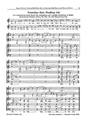 Dreimaliges Kyrie Strassburg 1525 (SA+STB) / Dreimaliges Kyrie Martin Luthers 1526 (Solo-S, SATB) op. 13