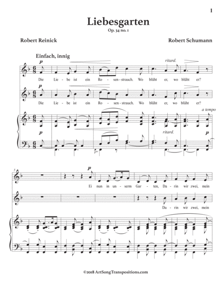 SCHUMANN: Liebesgarten, Op. 34 no. 1 (transposed to F major)
