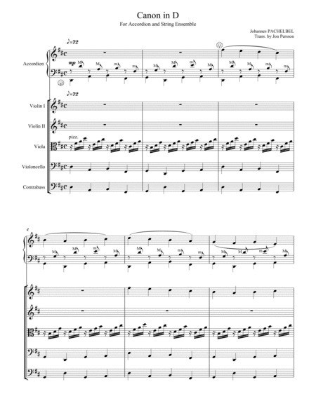 "Pachelbel Canon in D" for Accordion & String Ensemble - SCORE - Score Only image number null