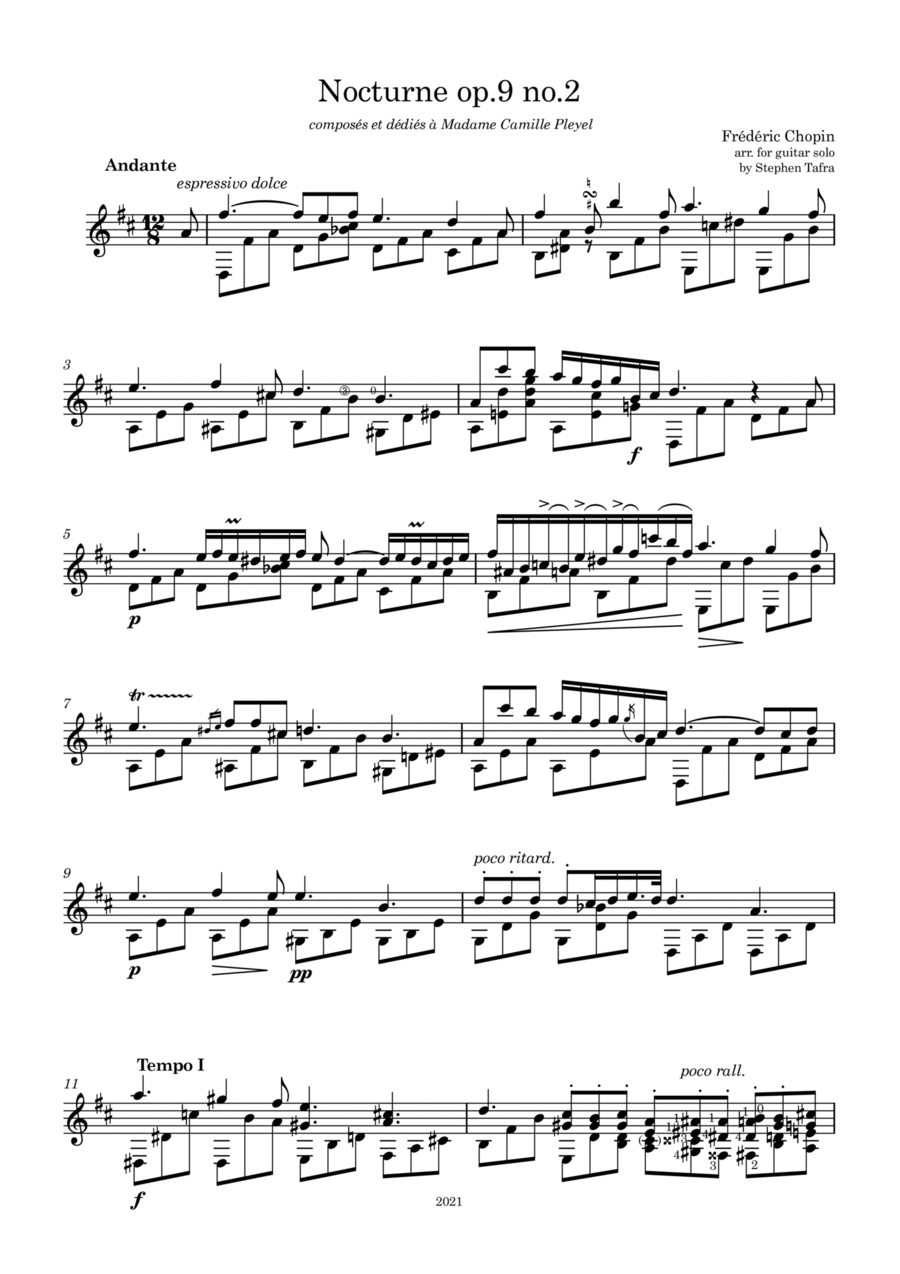 Nocturne op. 9 no. 2 for solo guitar Classical Guitar scores gallery preview page 1