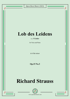 Book cover for Richard Strauss-Lob des Leidens,in b flat minor,Op.15 No.3,from 5 Lieder,for Voice and Piano