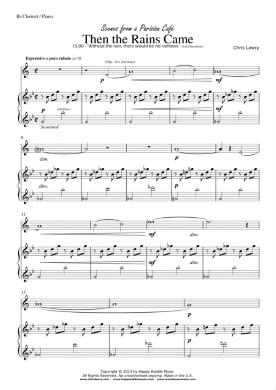 The the Rains Came - for Bb Clarinet & Piano (from Scenes from a Parisian Cafe) Woodwind Duet scores gallery preview page 3