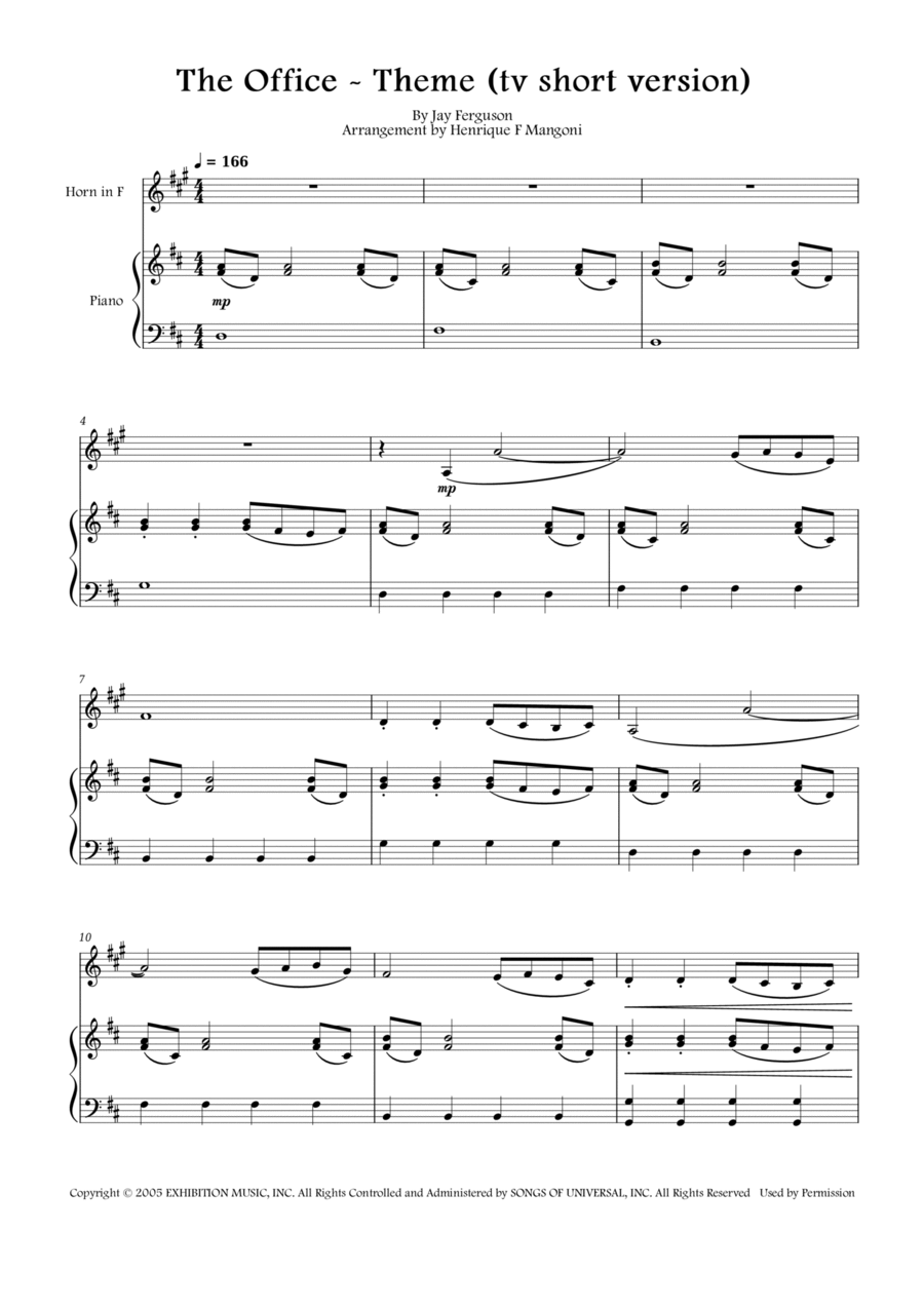 The Office - Theme Horn scores gallery preview page 1