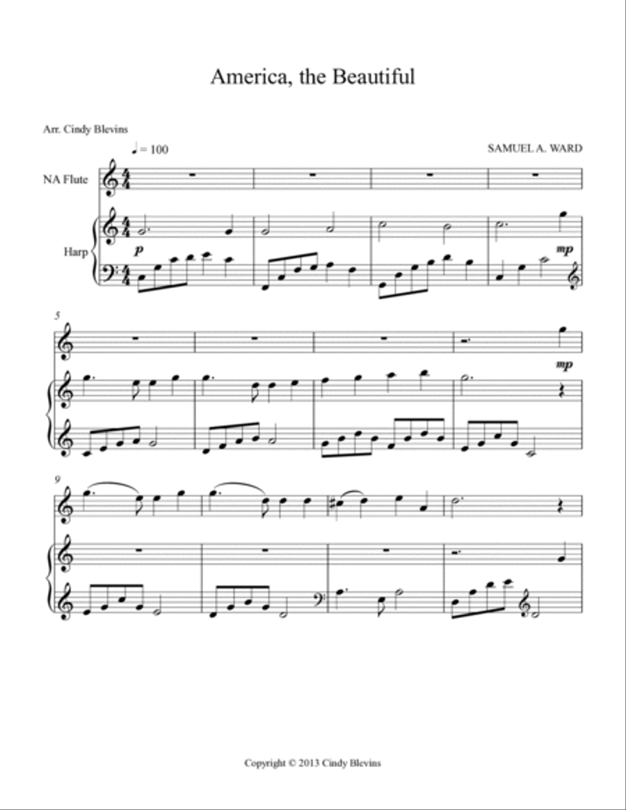 America, the Beautiful, for Harp and Native American Flute Flute scores gallery preview page 2